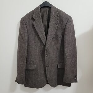 New England Classic Brown Houndstooth Blazer 100% Wool Size 42L Made In Ukraine